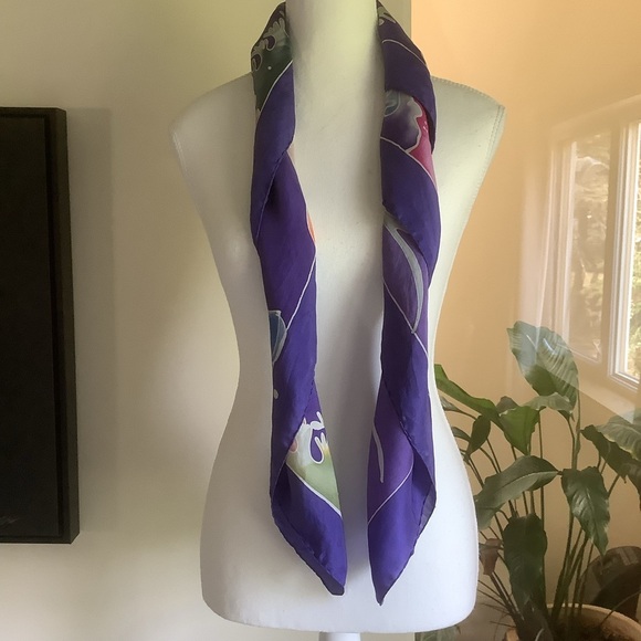Purple Tropical Fish Design Hand Square Scarf - Picture 5 of 12